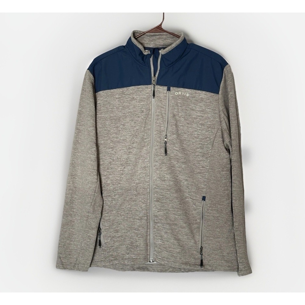 Orvis Men's Full Zip Fleece Jacket Medium Gray Blue Softshell‎ Outdoor Golf